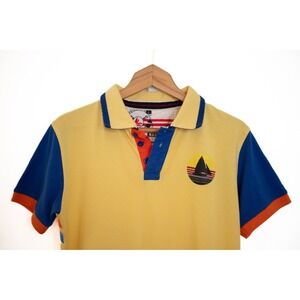 Fredd Marshall Polo Shirt Mens L Yellow Blue Marine‎ Sailing Club Racing Team